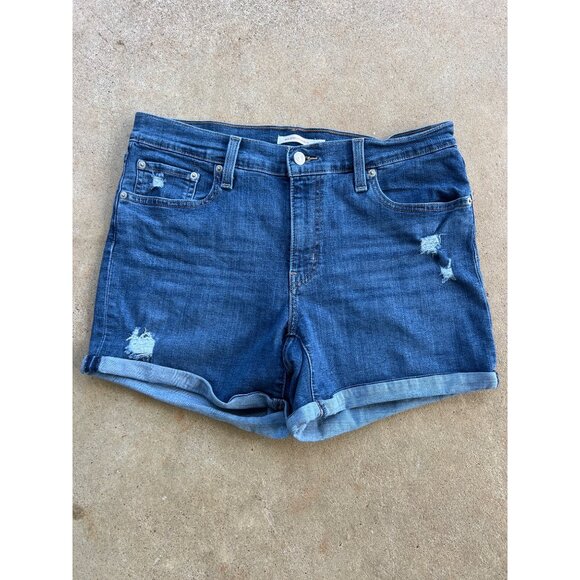 Levis Womens 31 Mid-Length Denim Shorts Distressed Blue Jean Casual Wear R3 - Picture 1 of 6